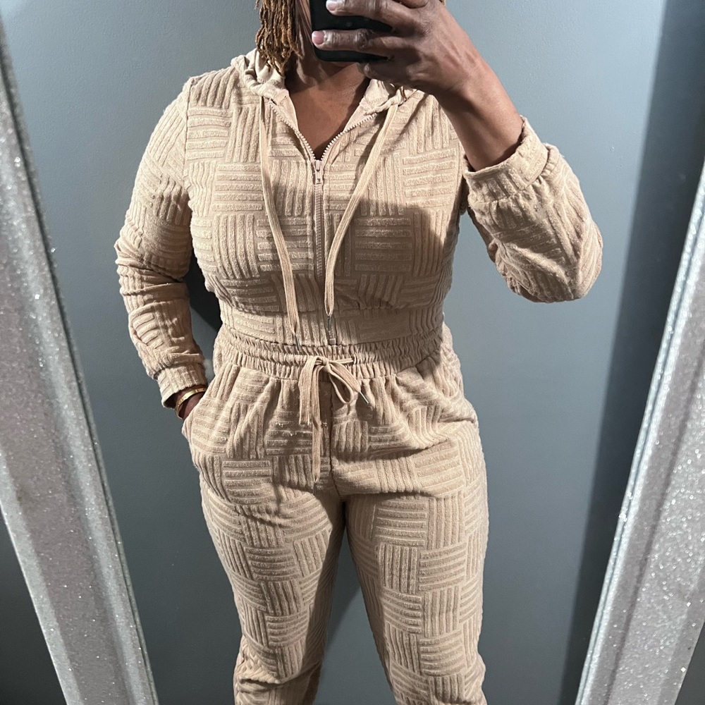 Women's Tan Textured Jumpsuit